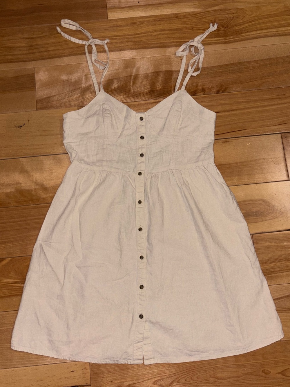 Aerie Cream Tie-Shoulder Button-Front Mini Sundress